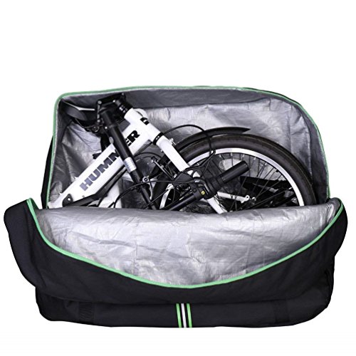 ROCKBROS Transporttasche für Fahrrad, unter 50,8 cm, faltbar, 2-in-1-Radabdeckung, Rucksack, Schwarz, Grün